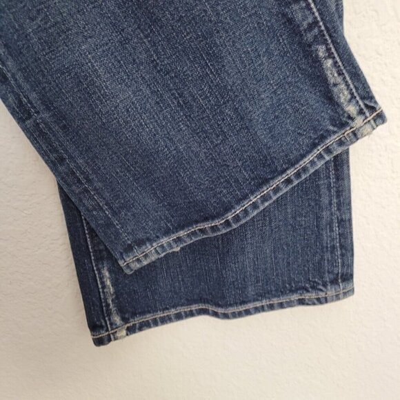 7 For All Mankind Sz 30 Distressed Bootcut Jeans Low Mid Rise Dark Wash Casual - Picture 3 of 5